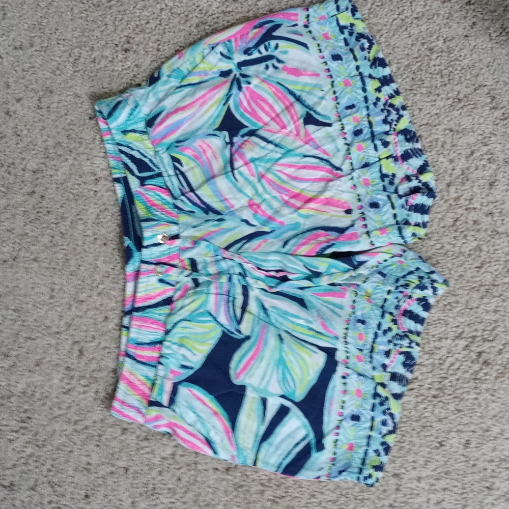 Lilly Pulitzer drawstring shorts.  Size small.  Turquoise/navy/pink.